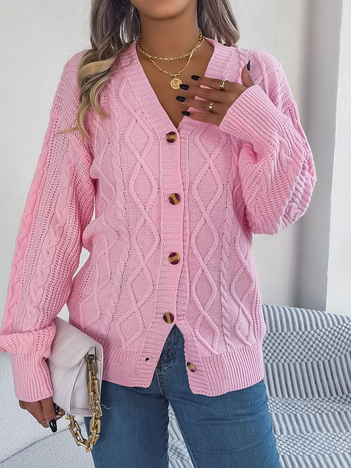 Stefanie | Cable knit cardigan with long sleeves