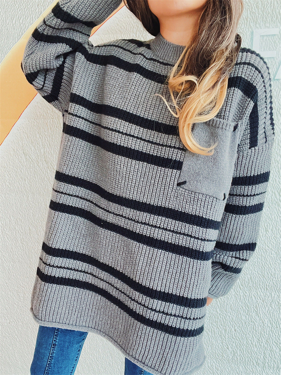 Sybille | Striped long-sleeved sweater with a crew neck