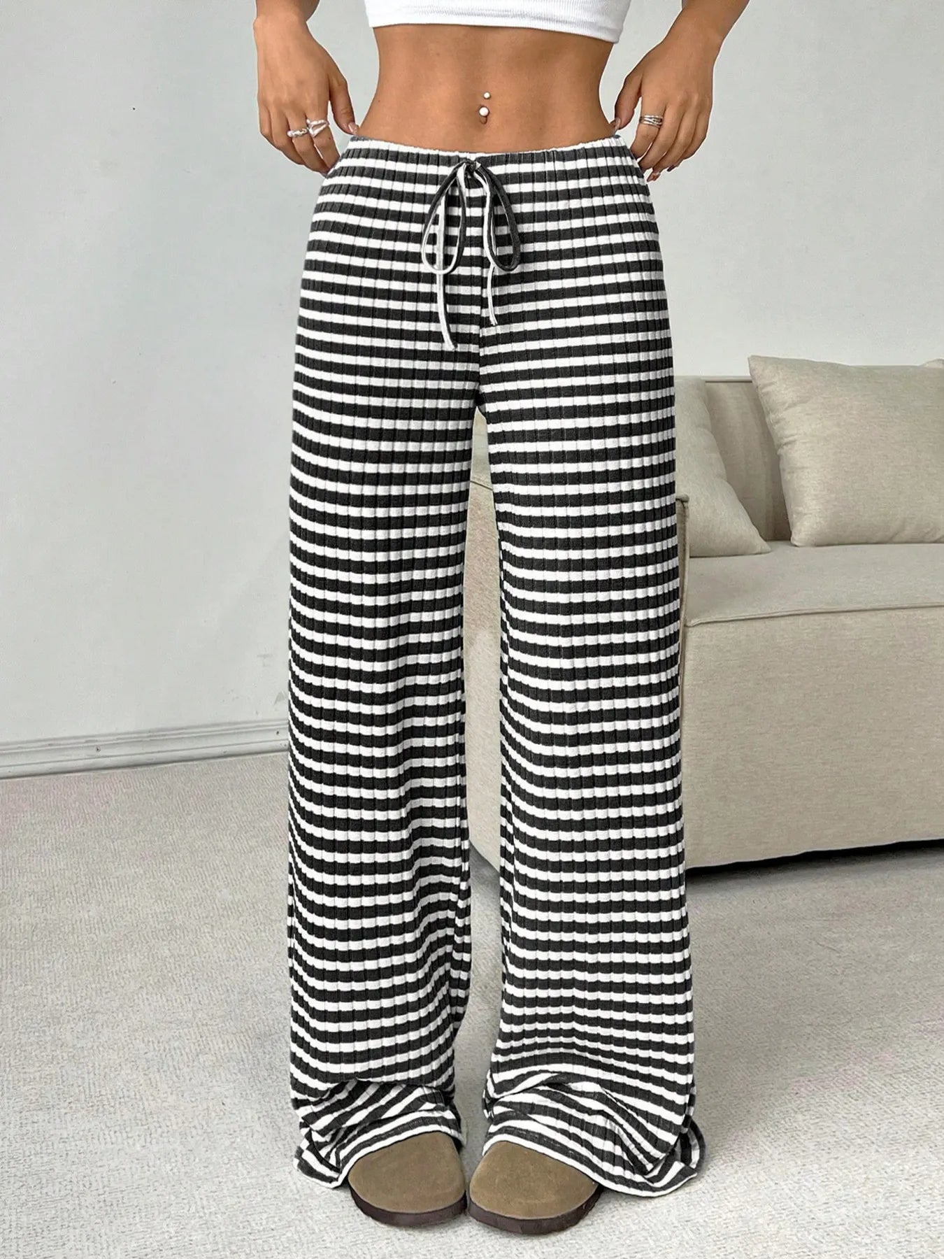 Stefania® | Striped Wide Leg Pants With Drawstring