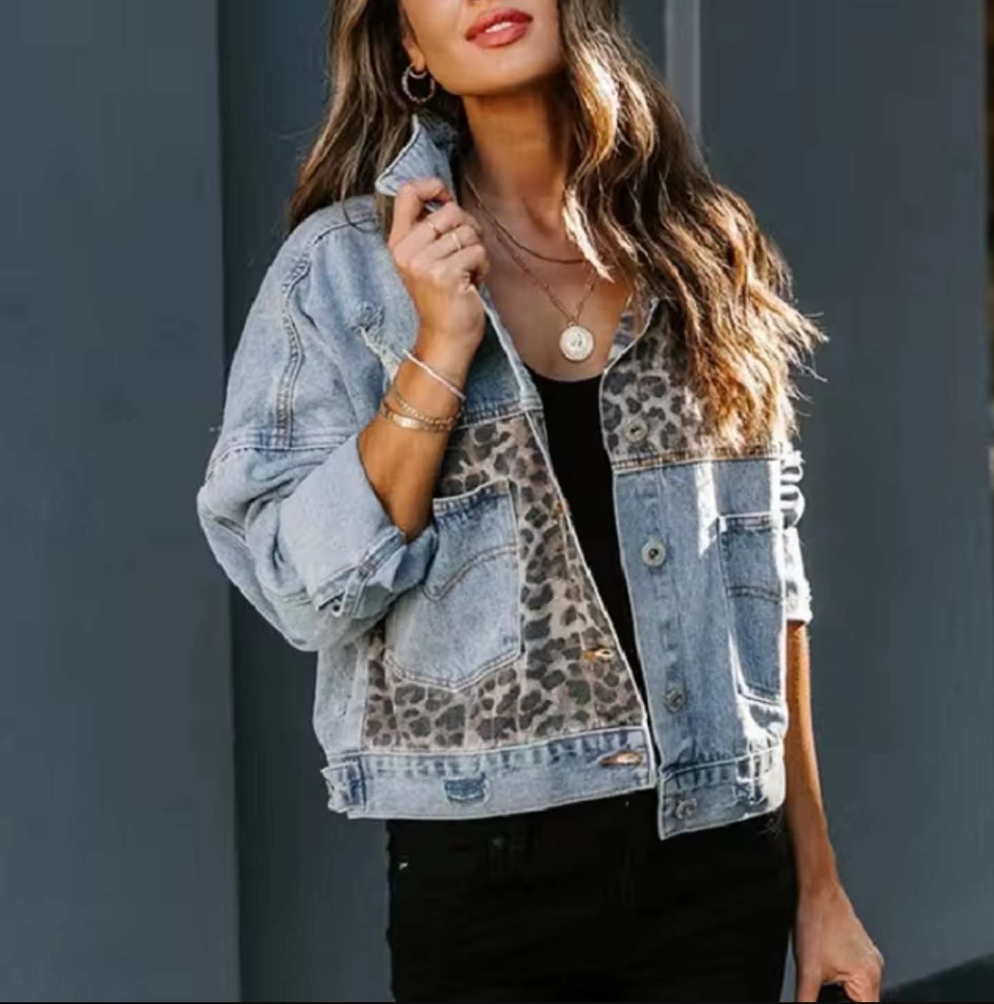 Dulce | Denim jacket with leopard patch