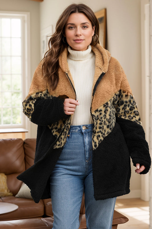 Karen | Plus size leopard print hooded outerwear