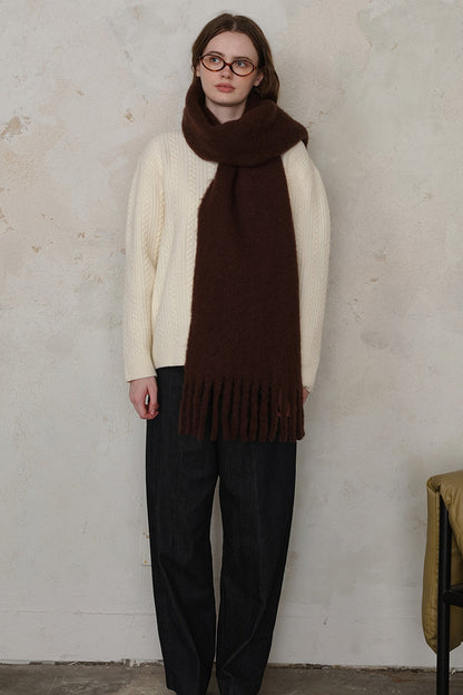 Wool Blend Fringed Scarf