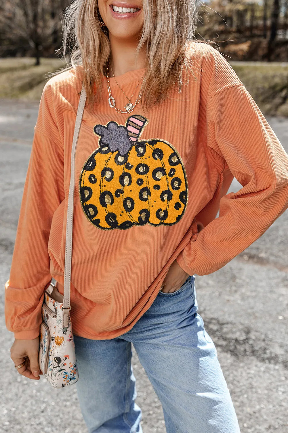 Cristiana | Pumpkin long sleeve crew neck sweatshirt