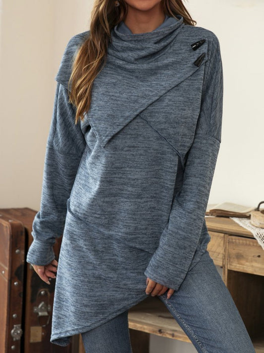 Matilde | Long sleeve t-shirt with asymmetric hem and cowl neckline