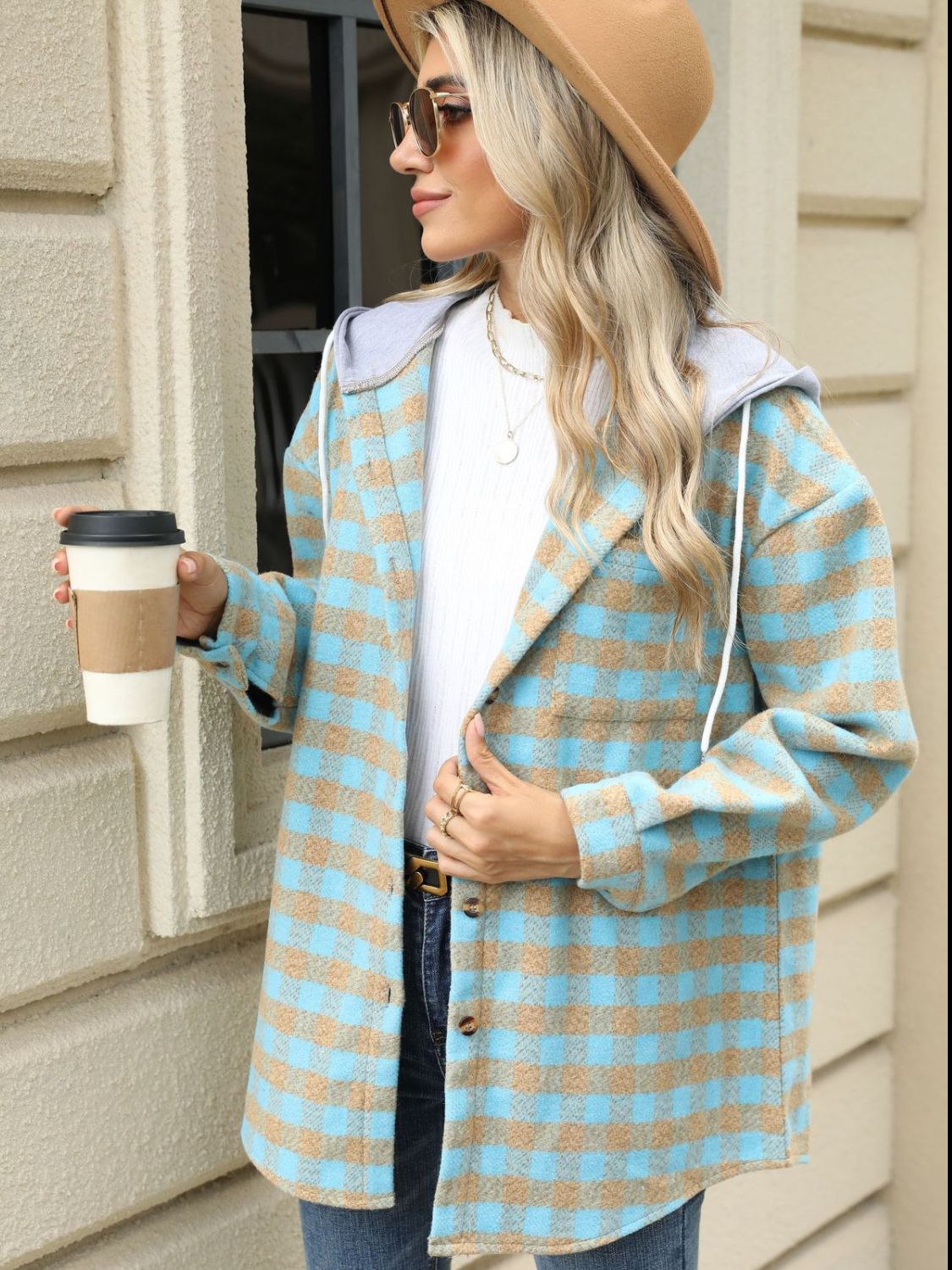Ramona | Checked drawstring hooded jacket with long sleeves
