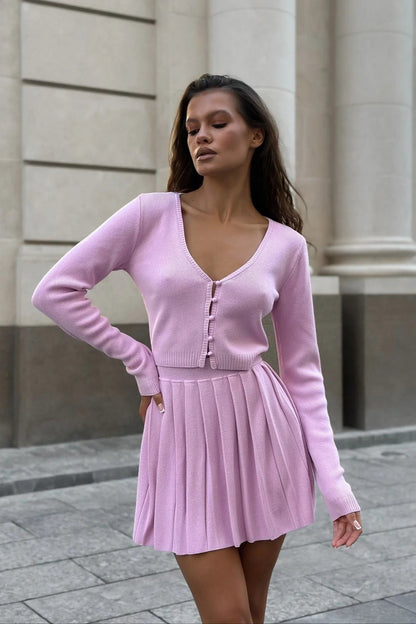 Sexy Knit Crop Top Two Piece Skirt Set