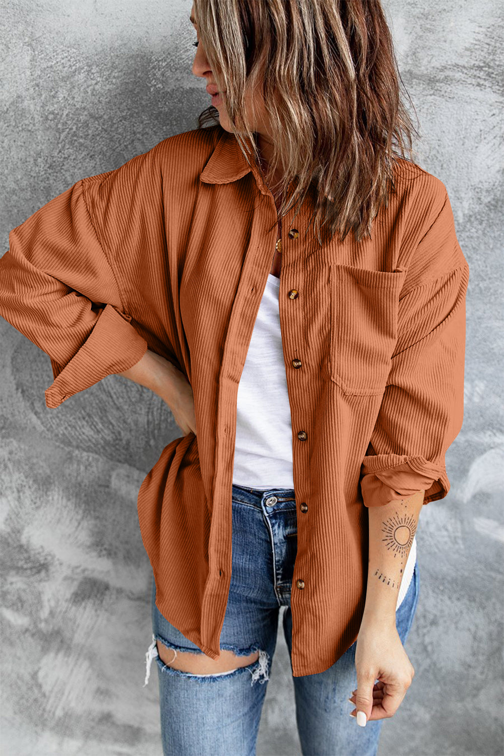 Zuleyka | Buttoned, drop shoulder jacket with collar and collar