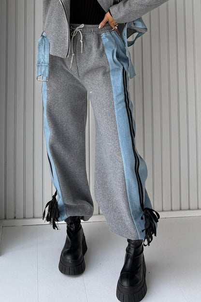 Workwear Stripe Panel Casual Straight Leg Pants