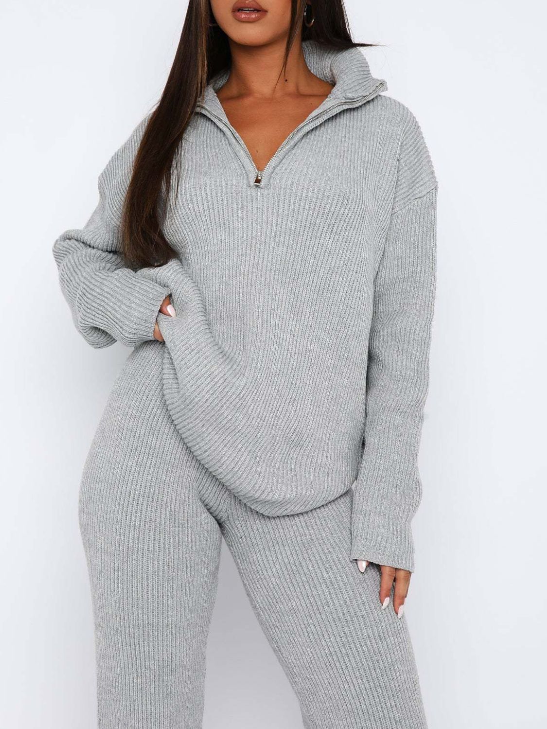 Agnes | Long sleeve top and quarter zip trousers set