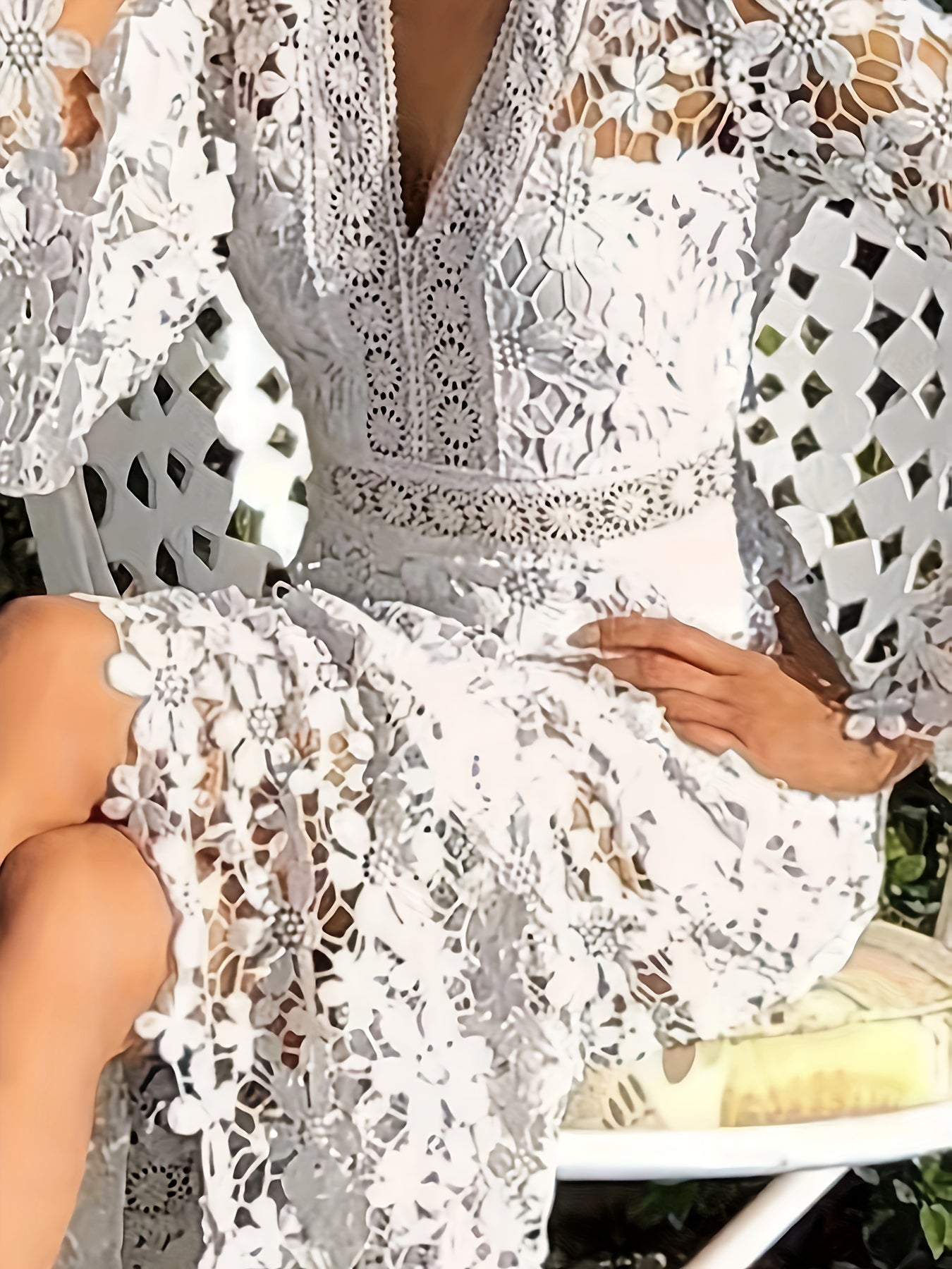 Flora® | Cotton Guipure Lace V-Neck Long Sleeves Apron Cocktail Party Dress For Women Ideal For All Seasons