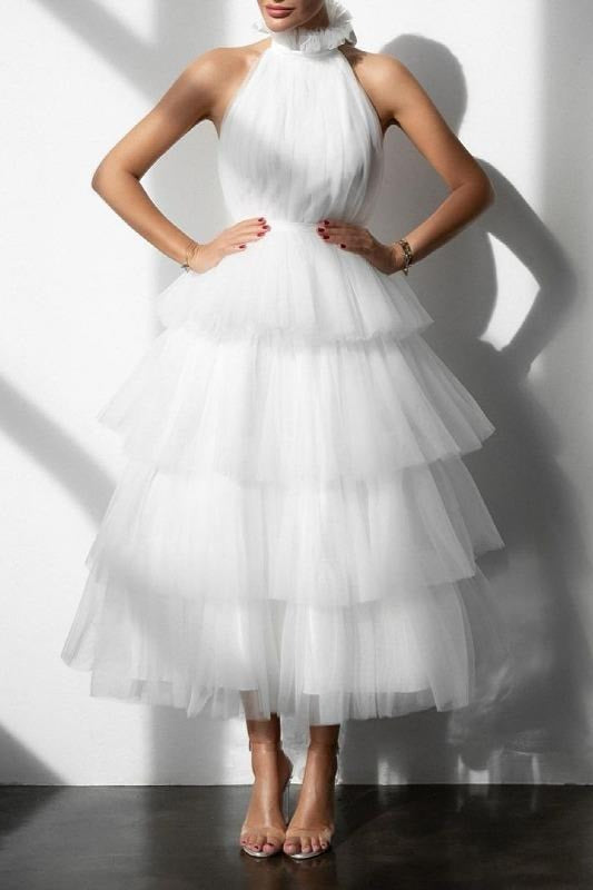 Blue Tiered Ruffle Mesh Party Dress