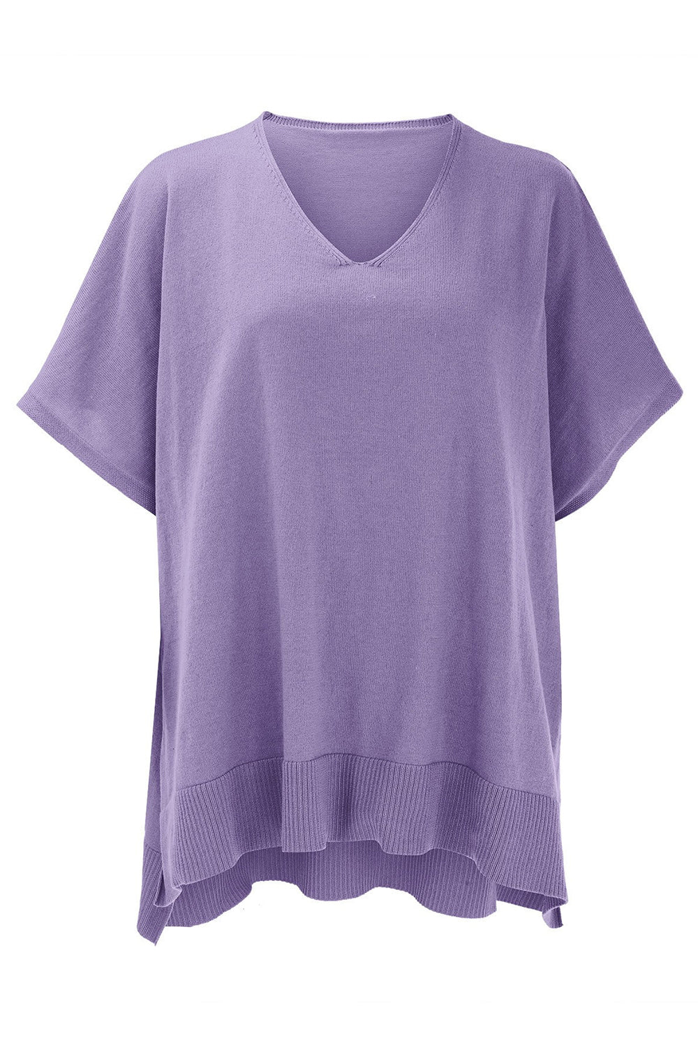 Erika | Slit knit top with V-neck and half sleeves