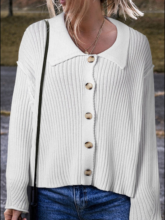 Isabel | Long-sleeved cardigan with collar and button placket