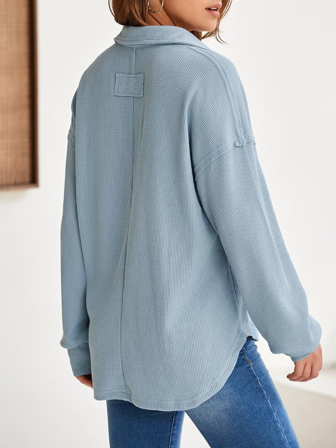 Johanna | Long sleeve waffle knit johnny collar sweatshirt