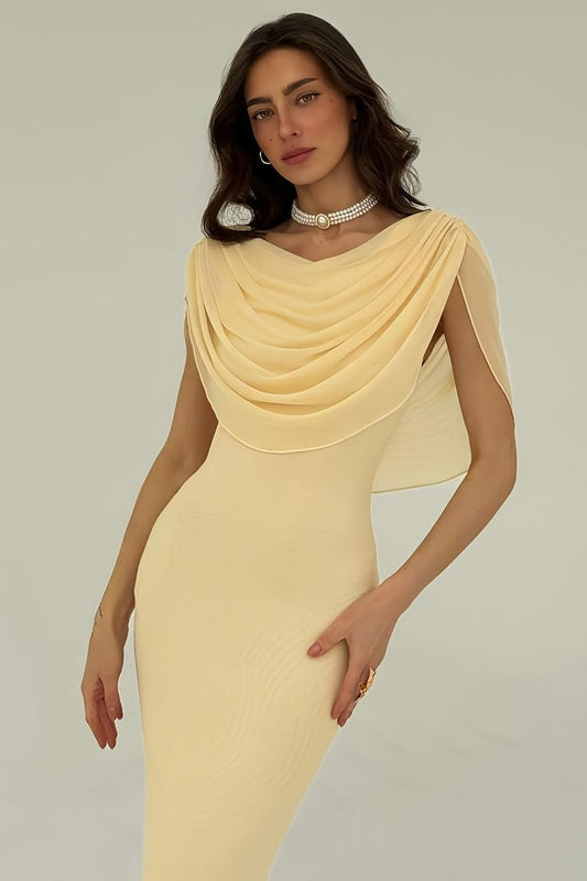 Solid Color Draped Formal Dress