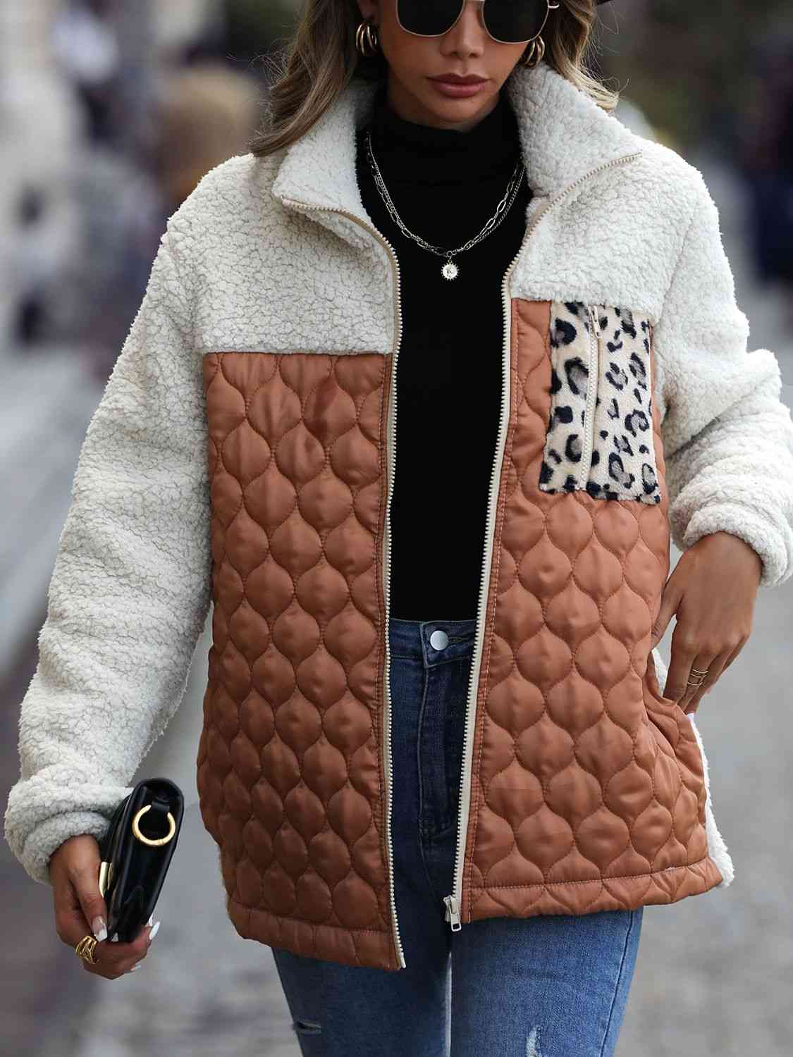 Iliana | Annette leopard print color block zip jacket