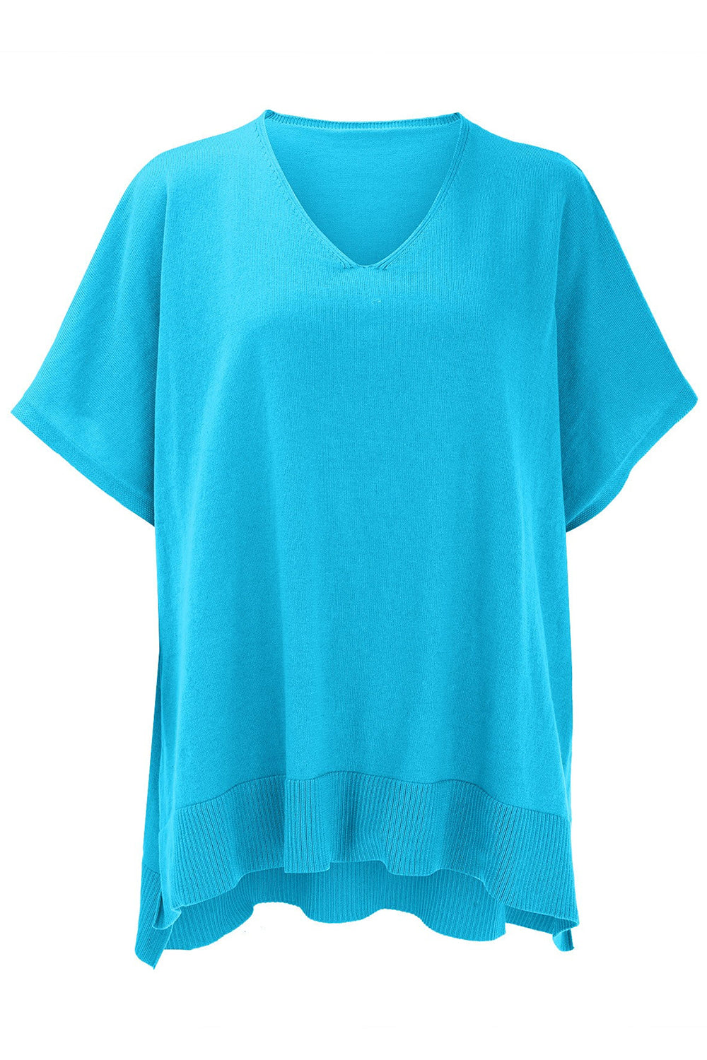 Erika | Slit knit top with V-neck and half sleeves