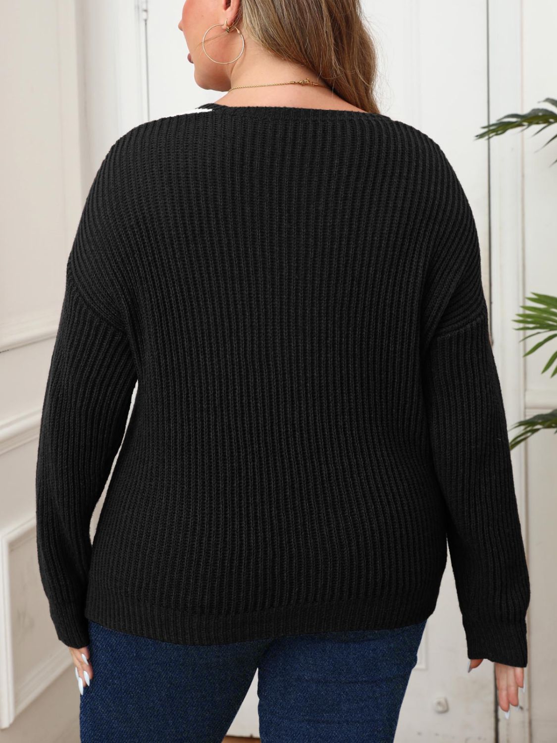 Jana | Plus size sweater with long sleeves and contrast dropped shoulders