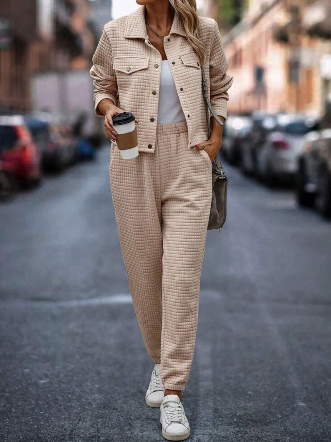 Sandra | Check top and trousers set with snap fasteners
