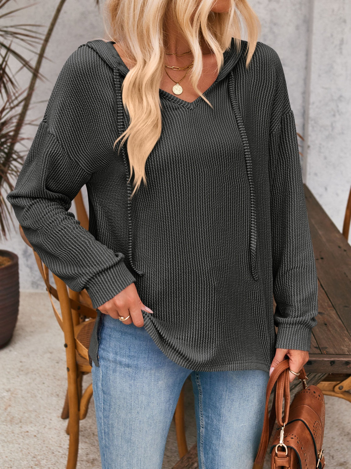 Melanie | Double Take hoodie with drawstring, dropped shoulder and long sleeves