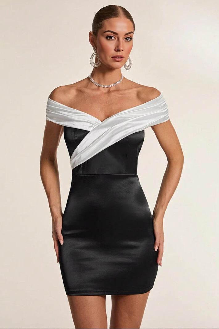 Black White Off Shoulder Party Dress