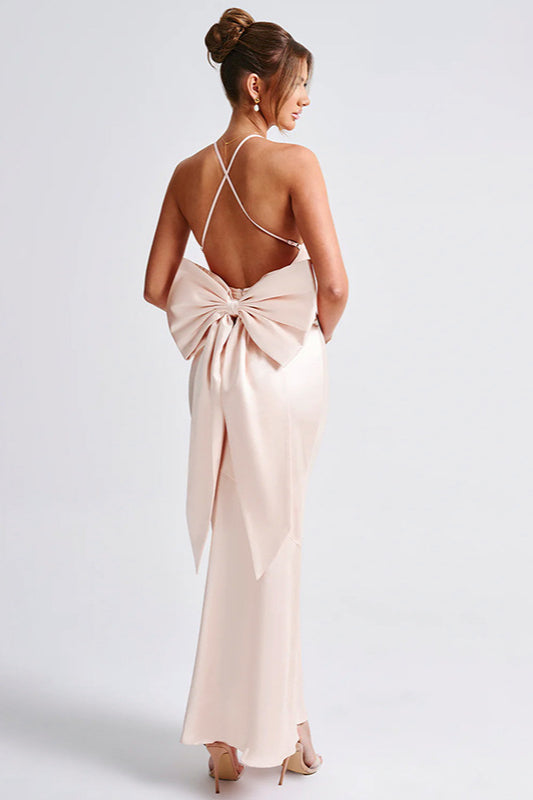 Satin Bowknot Strap Party Dress