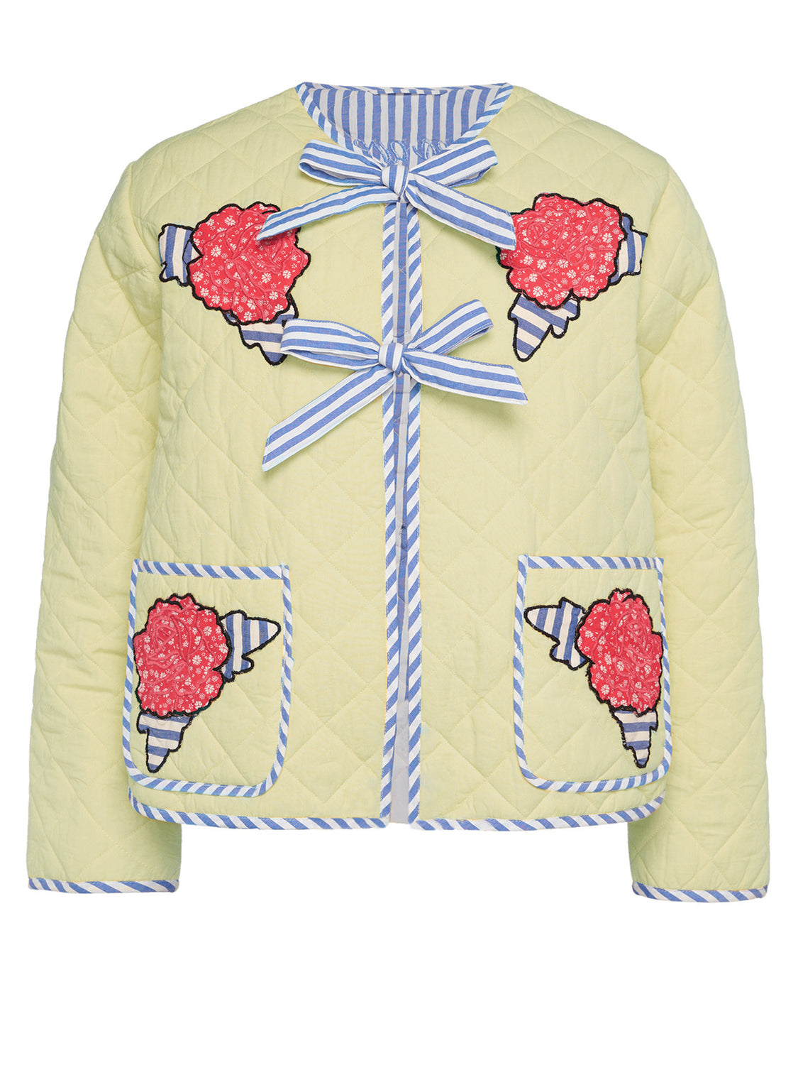 Alicia | Long sleeve winter coat with embroidered floral tie