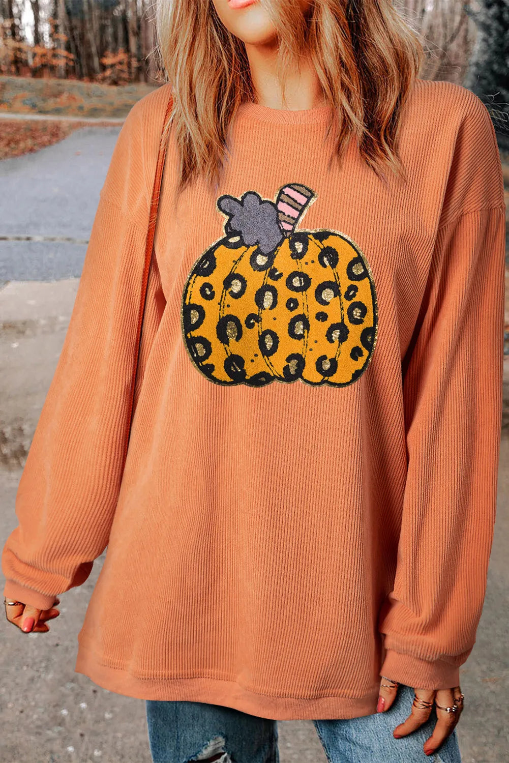 Cristiana | Pumpkin long sleeve crew neck sweatshirt