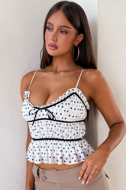 Polka Dot Mesh Low Cut Sexy Cami Top