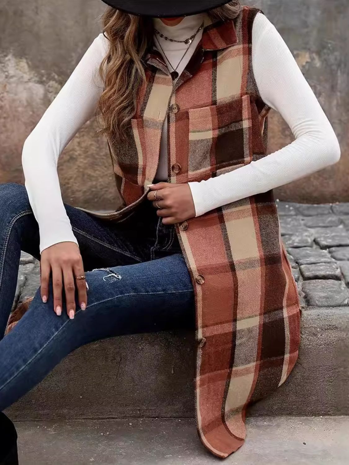 Sandra | Checked vest coat with buttons