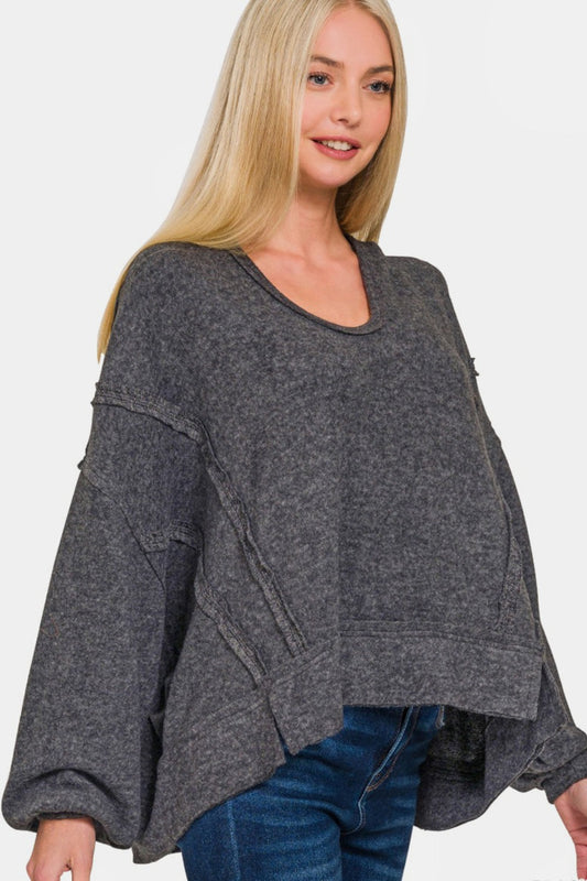 Edith | Zenana brushed Hacci hoodie with exposed seams