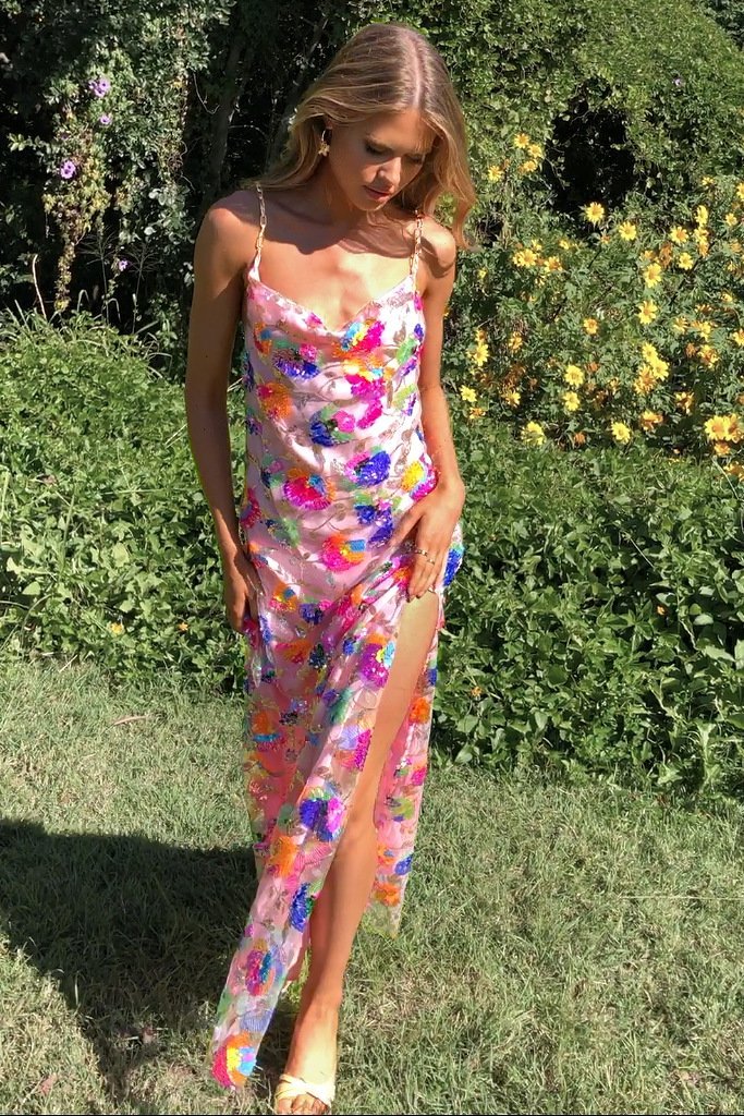 Alba® | Backless Maxi Dress With Sequin Embroidery