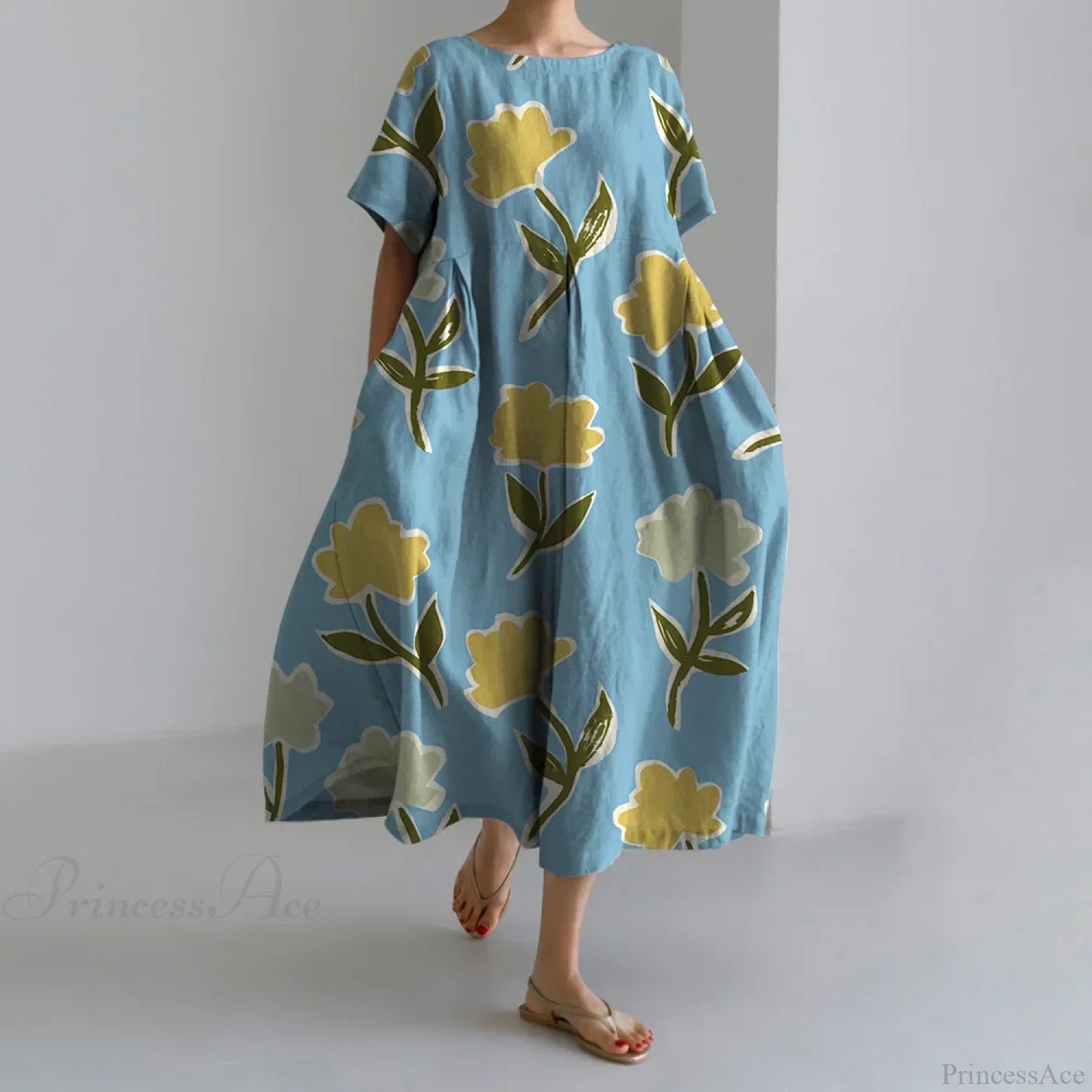 Fashion Floral Printed Short Sleeve Dinner Floral Dress