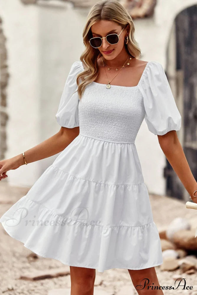 Fashion Ruffle Hem Trendy Solid Color Cusual Dress