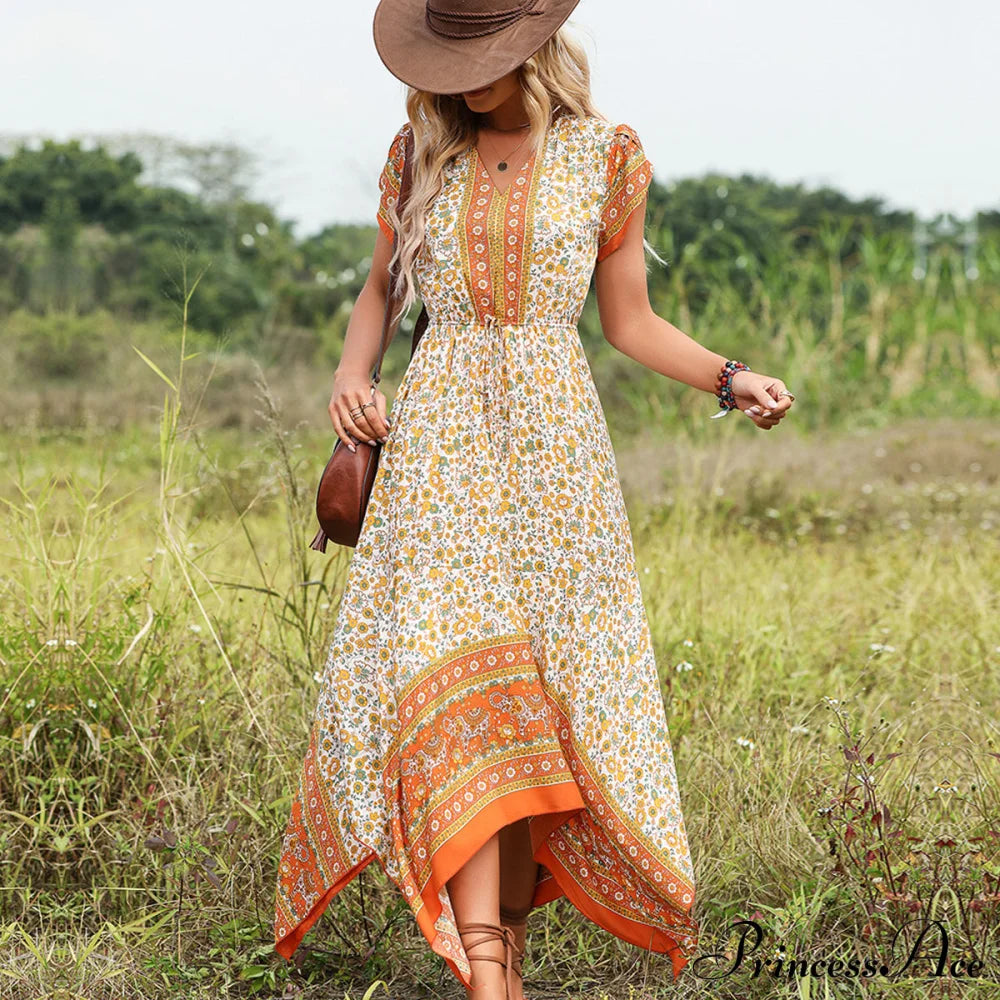 Fashion V Neck High Modern Waist Solid Casual Dress
