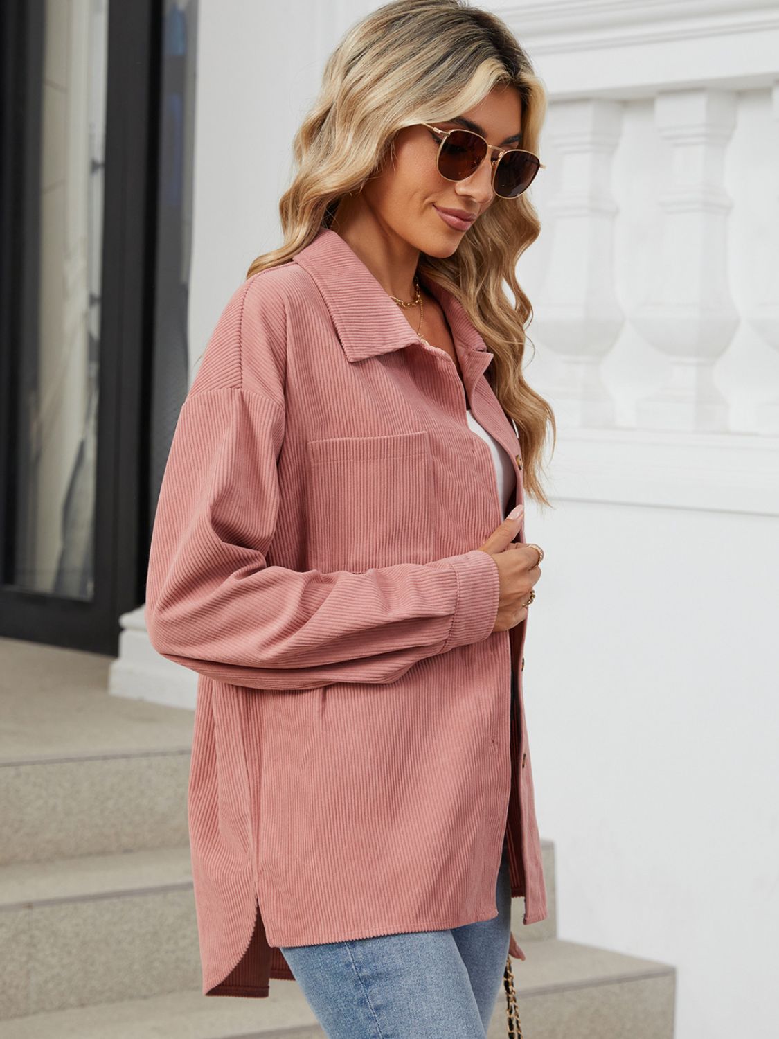 Ines | Long-sleeved outerwear with a button placket and dropped shoulders