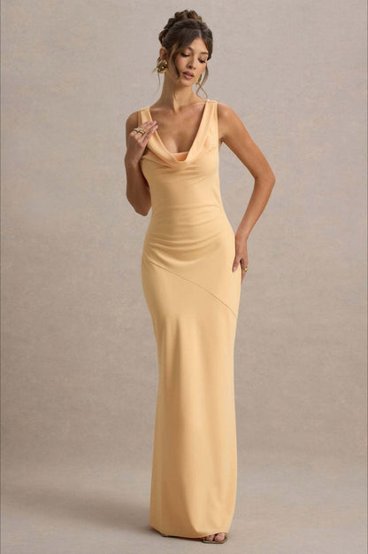 Satin Cowl Neck Fishtail Party Dress