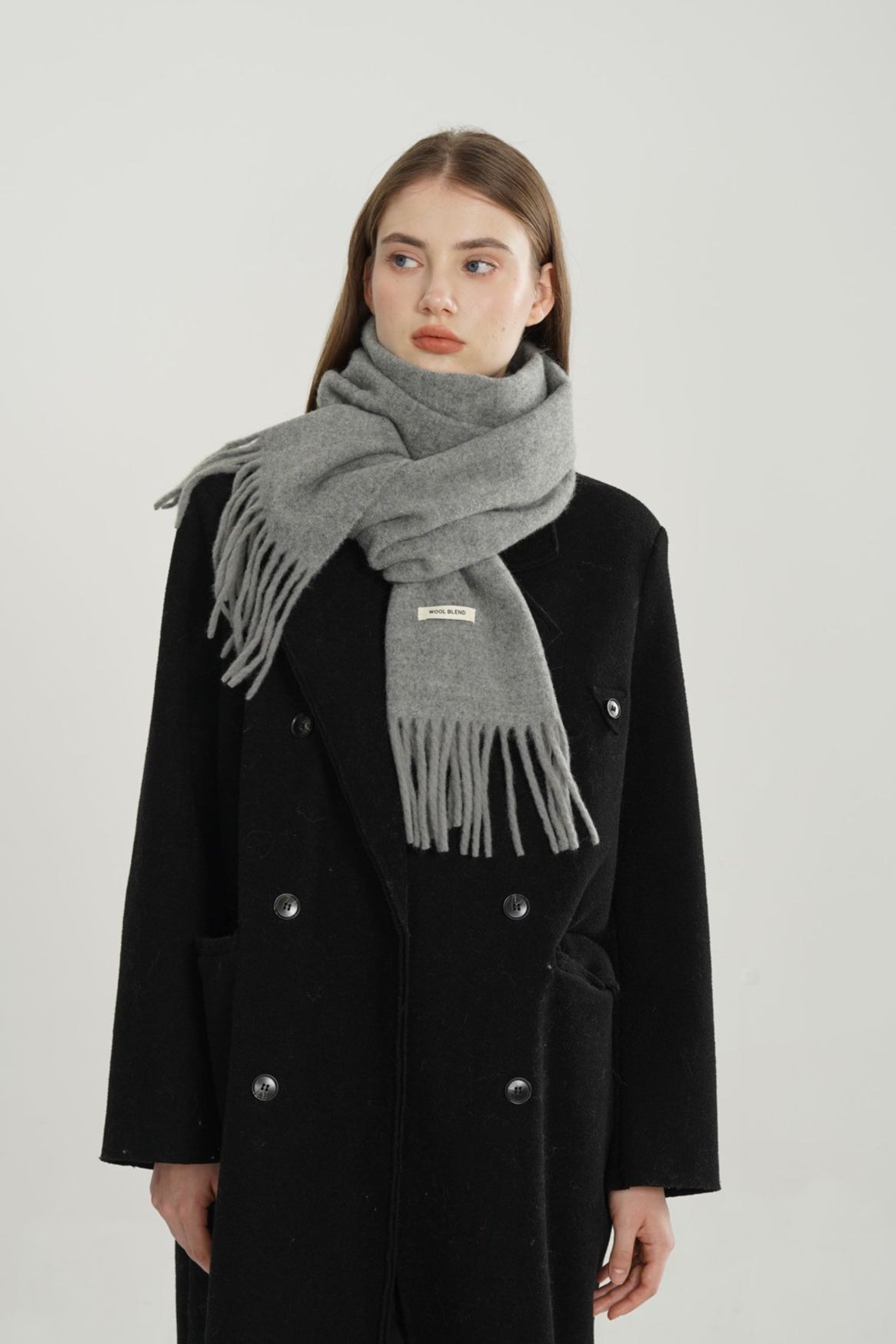 Wool Blend Minimalist Solid Woven Fringed Scarf