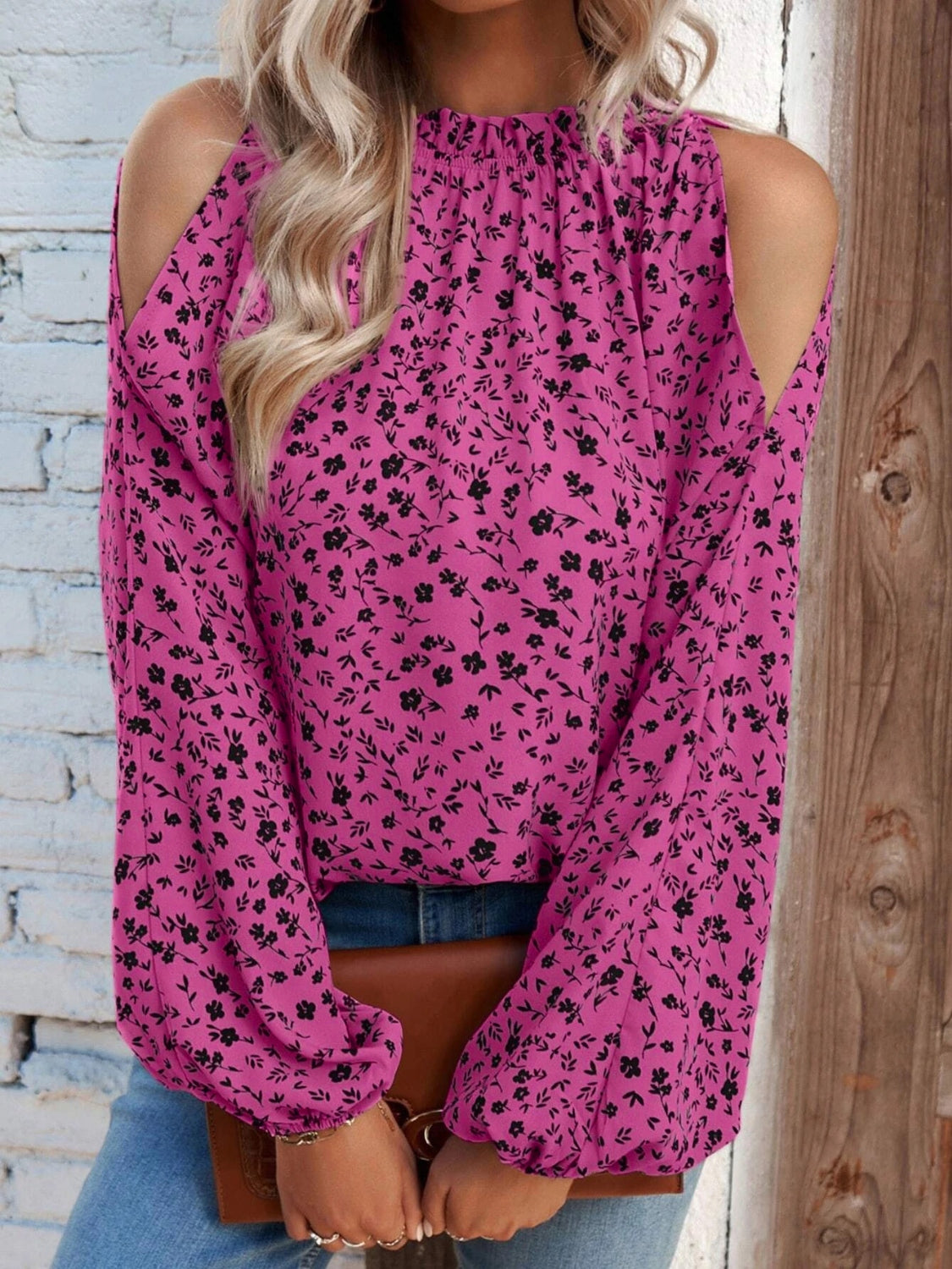 Courtney® | Elegant Long-Sleeved Floral Off-The-Shoulder Blouse