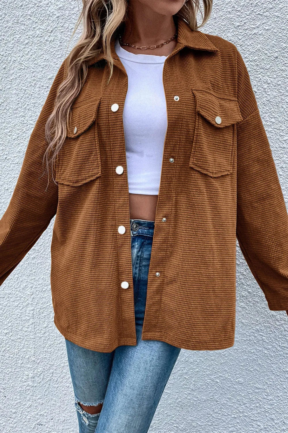 Jacqueline | Long sleeve jacket with pockets and snap buttons