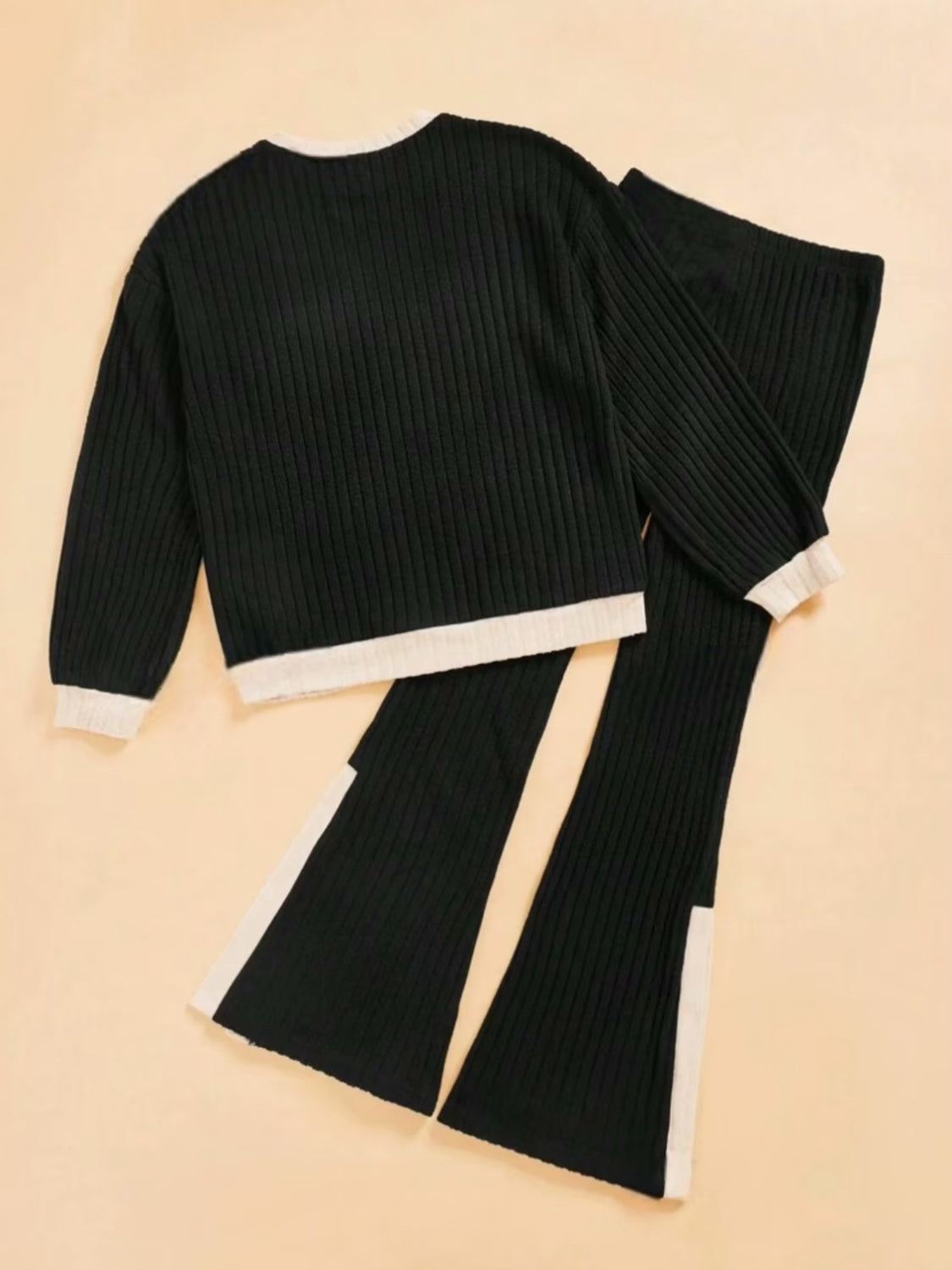 Wilma | Contrast crew neck long sleeve top and bootcut trousers set