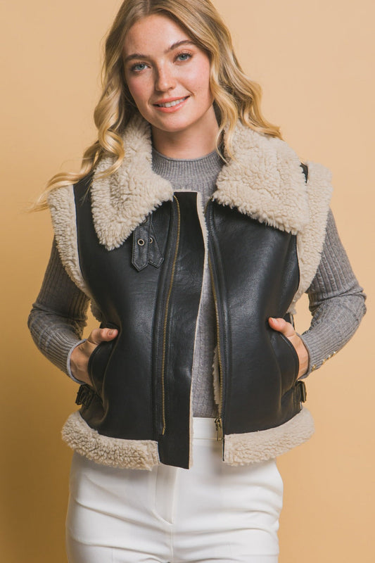Maribel | Love Tree Sherpa vest with zip and pockets