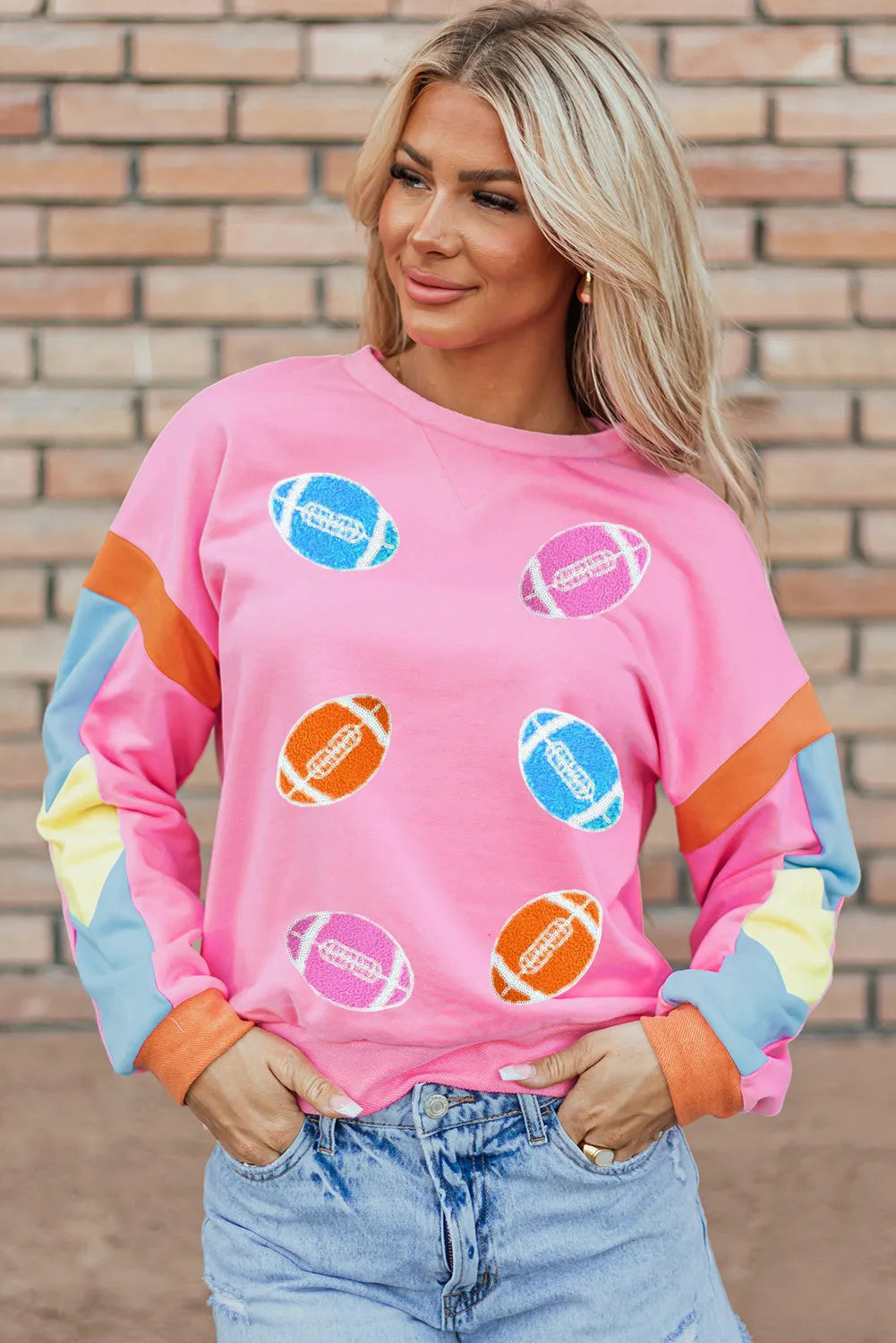 Giulia | Contrast color football long sleeve sweatshirt