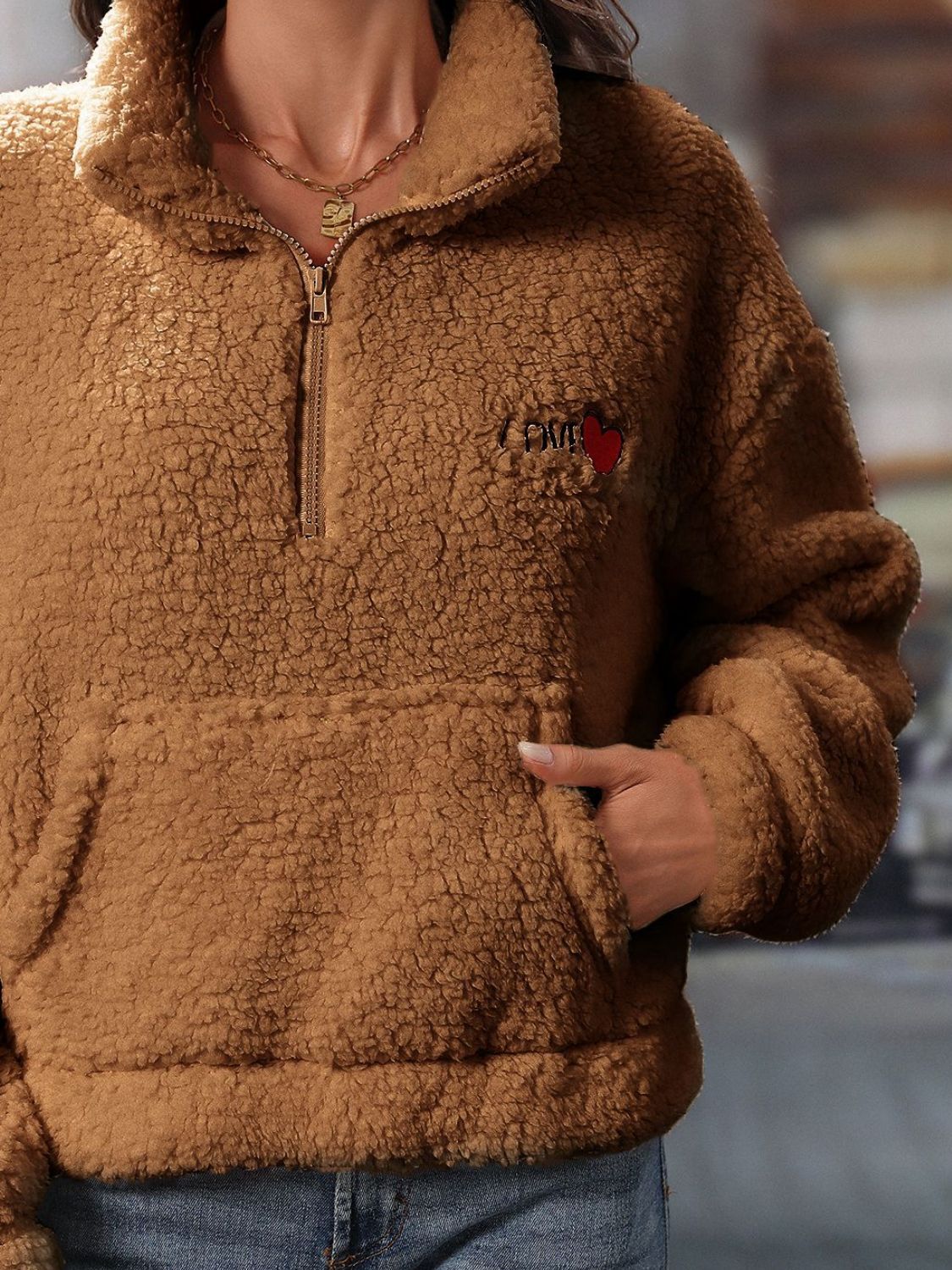Giovanna | Heart teddy half zip sweatshirt with long sleeves