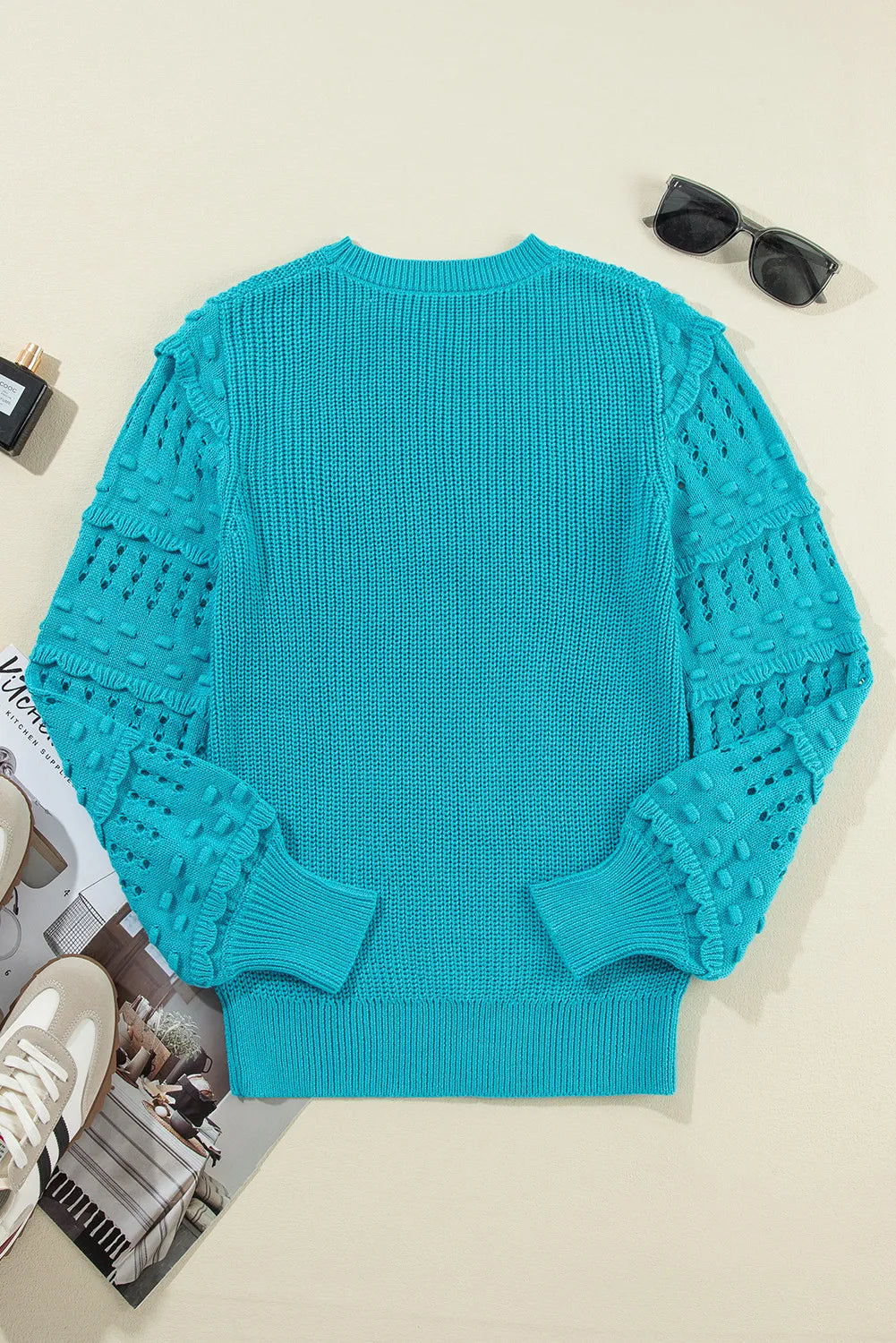 Marion | Long-sleeved sweater with openwork ruffled crew neck