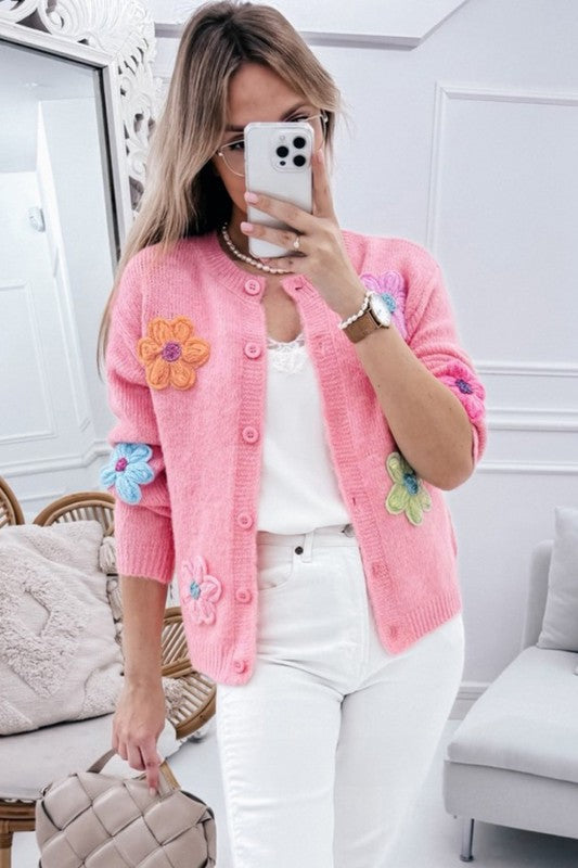 Nadine | Knitted cardigan with floral pattern and buttons