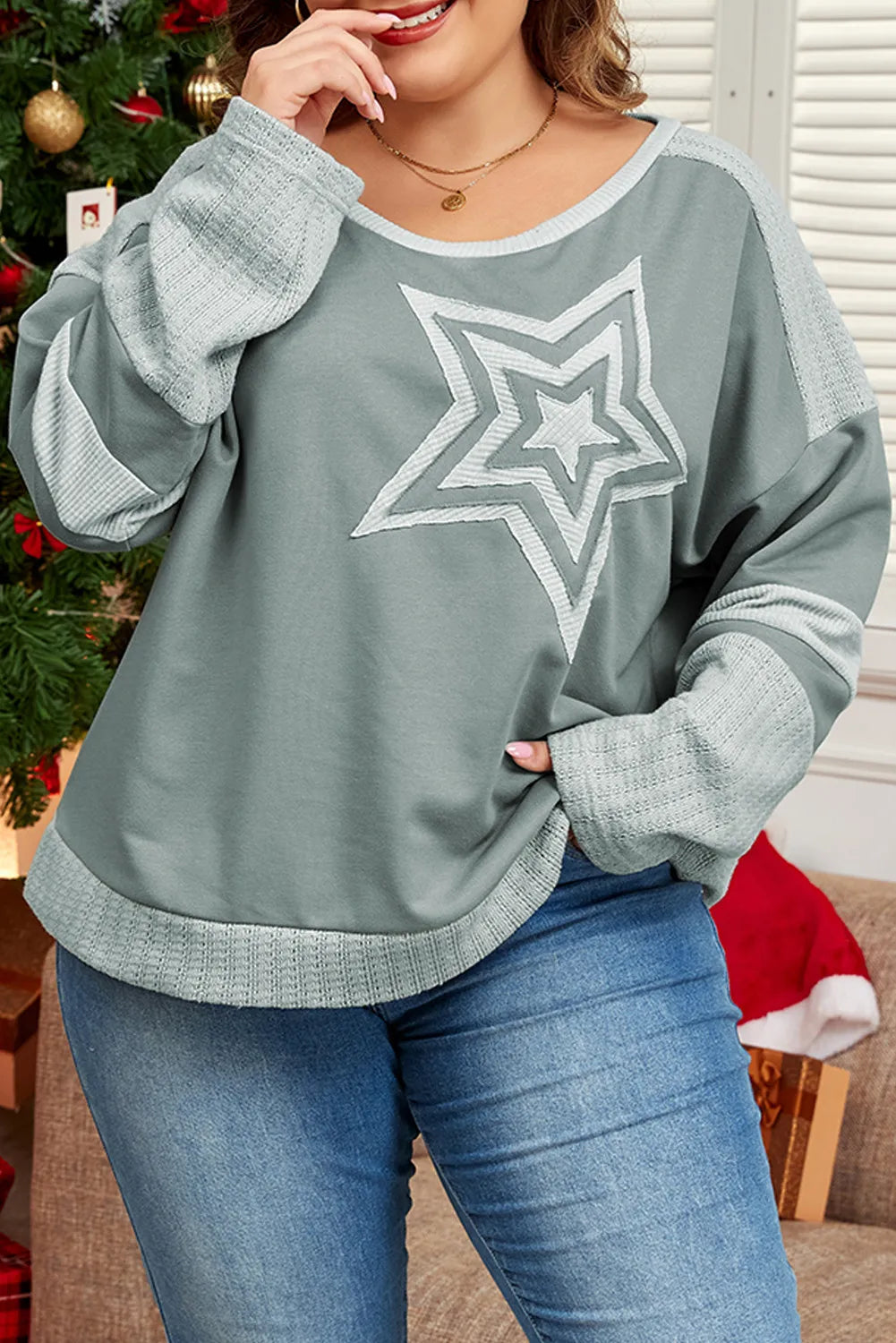 Carolin | Plus size long sleeve star crew neck top