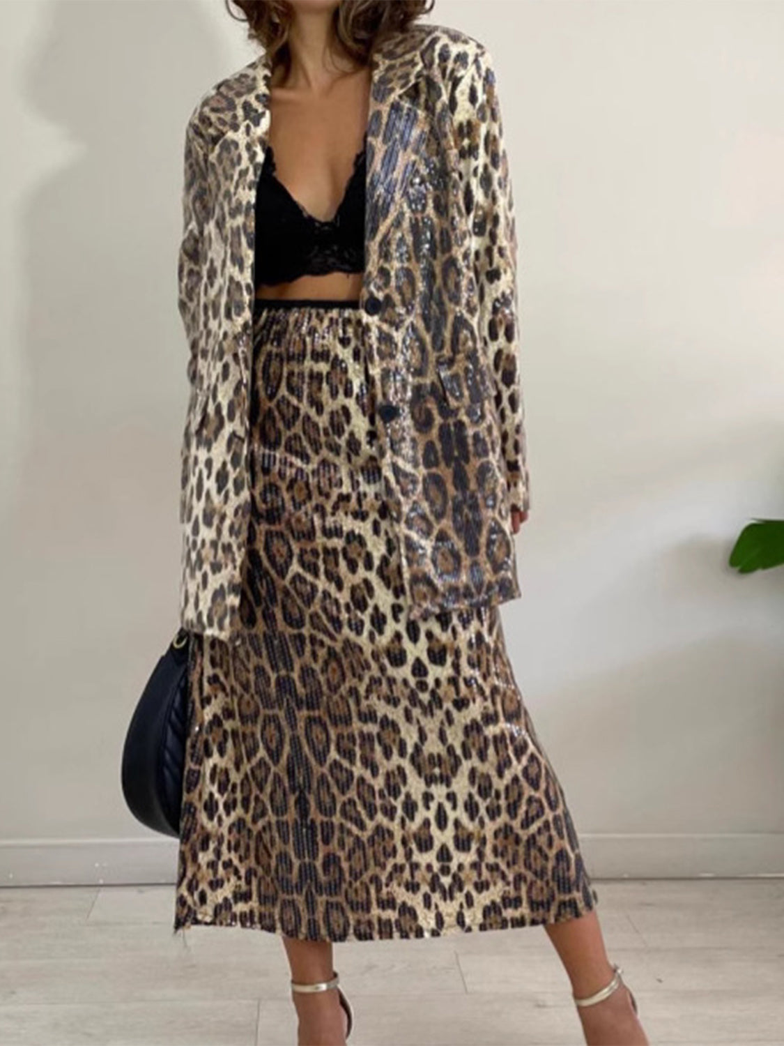 Olga | Long sleeve, long sleeve blazer with leopard lapel collar