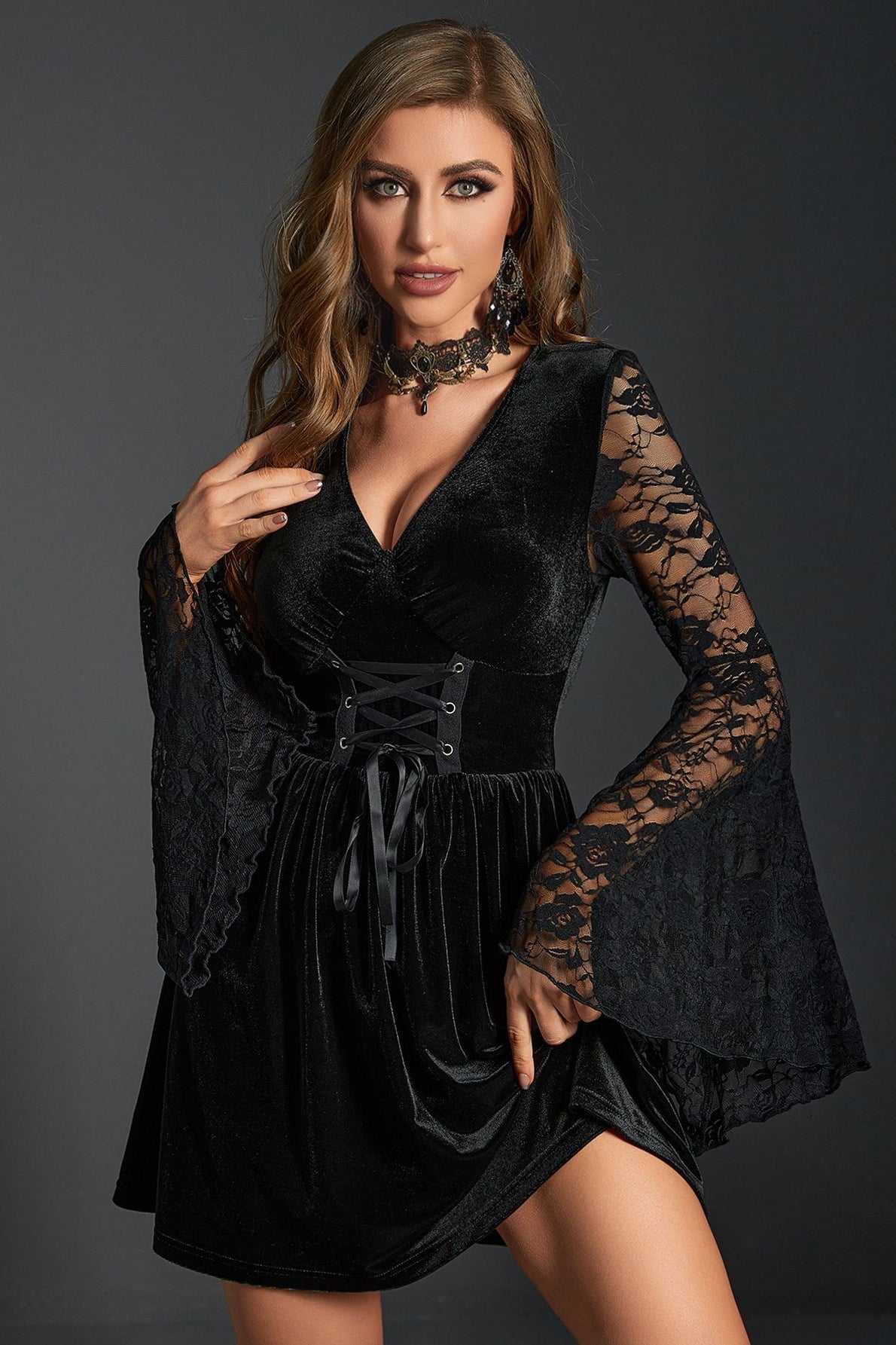 Velvet Lace-Up Gothic Dress