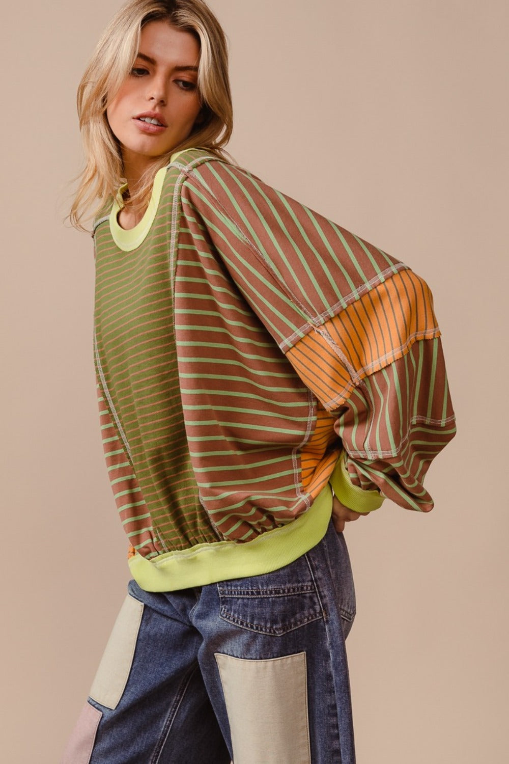 Yara | BiBi color block striped crew neck sweatshirt